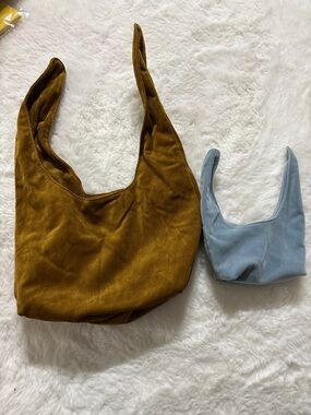 MERIT Corduroy Shoulder Cosmetic Bag - Mustard with Light Blue Accent